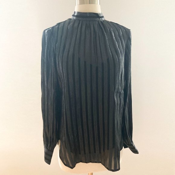 NWT: J.CREW Metallic chiffon mockneck top, Black, XS - Picture 2 of 14